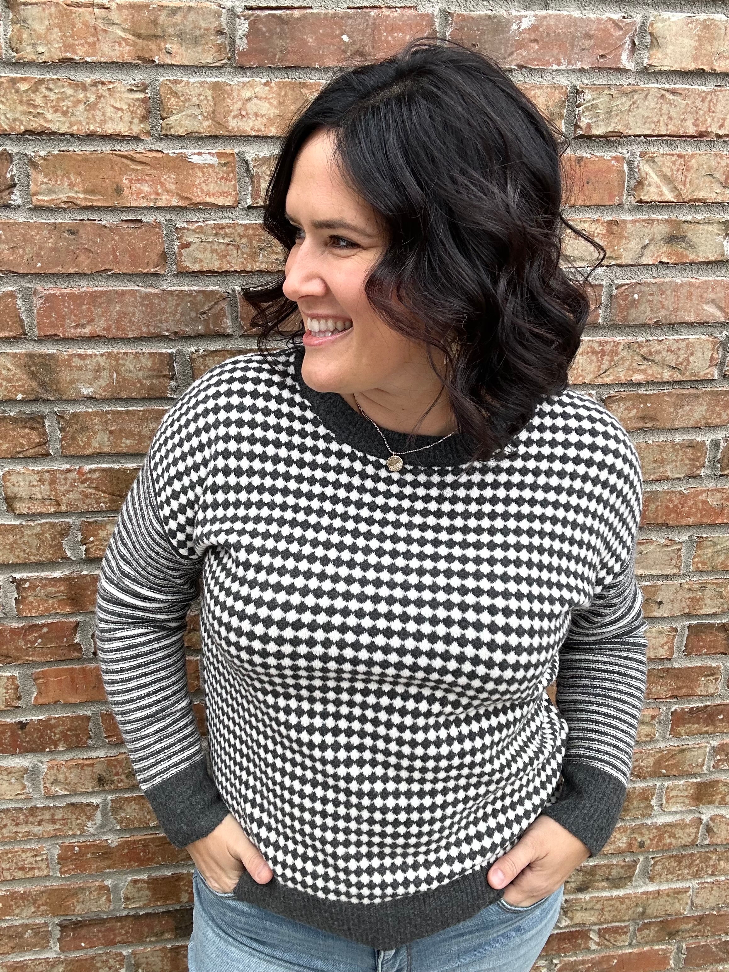 Charcoal Mixed Pattern Sweater Top - Sweater STACCATO