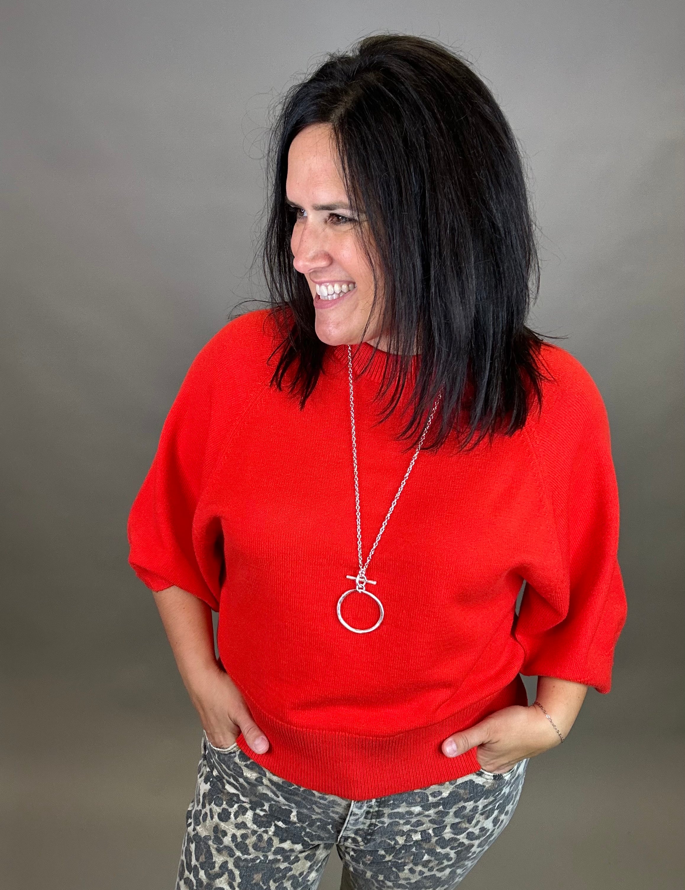 Tomato Red Dolman Sweater Top - Sweater JODIFL