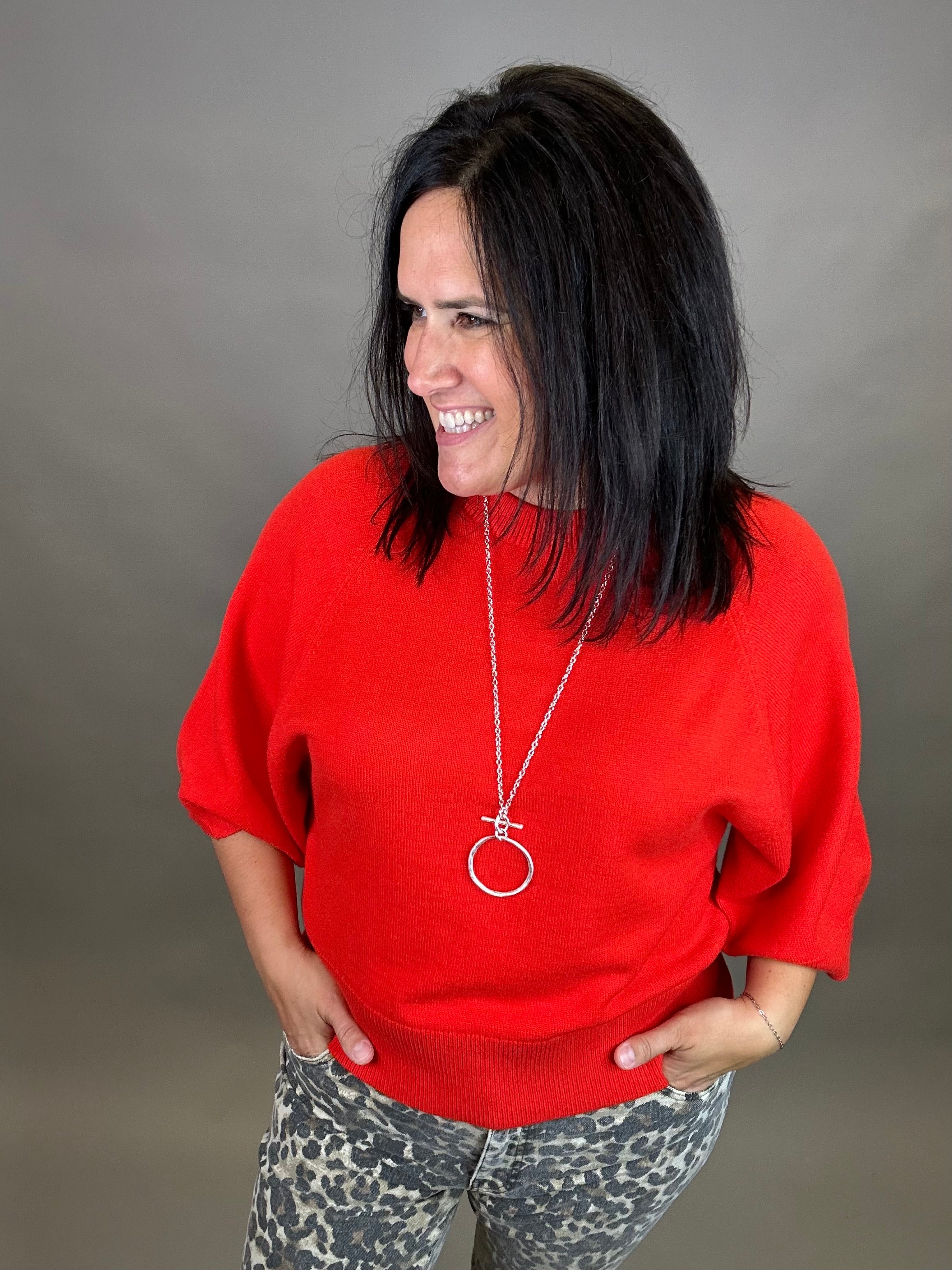 Tomato Red Dolman Sweater Top - Sweater JODIFL