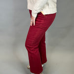 Wine Ankle Flare Patch Pocket Jeans Bottom- Pants RISEN