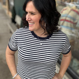 Navy Striped Half Sleeve Sweater