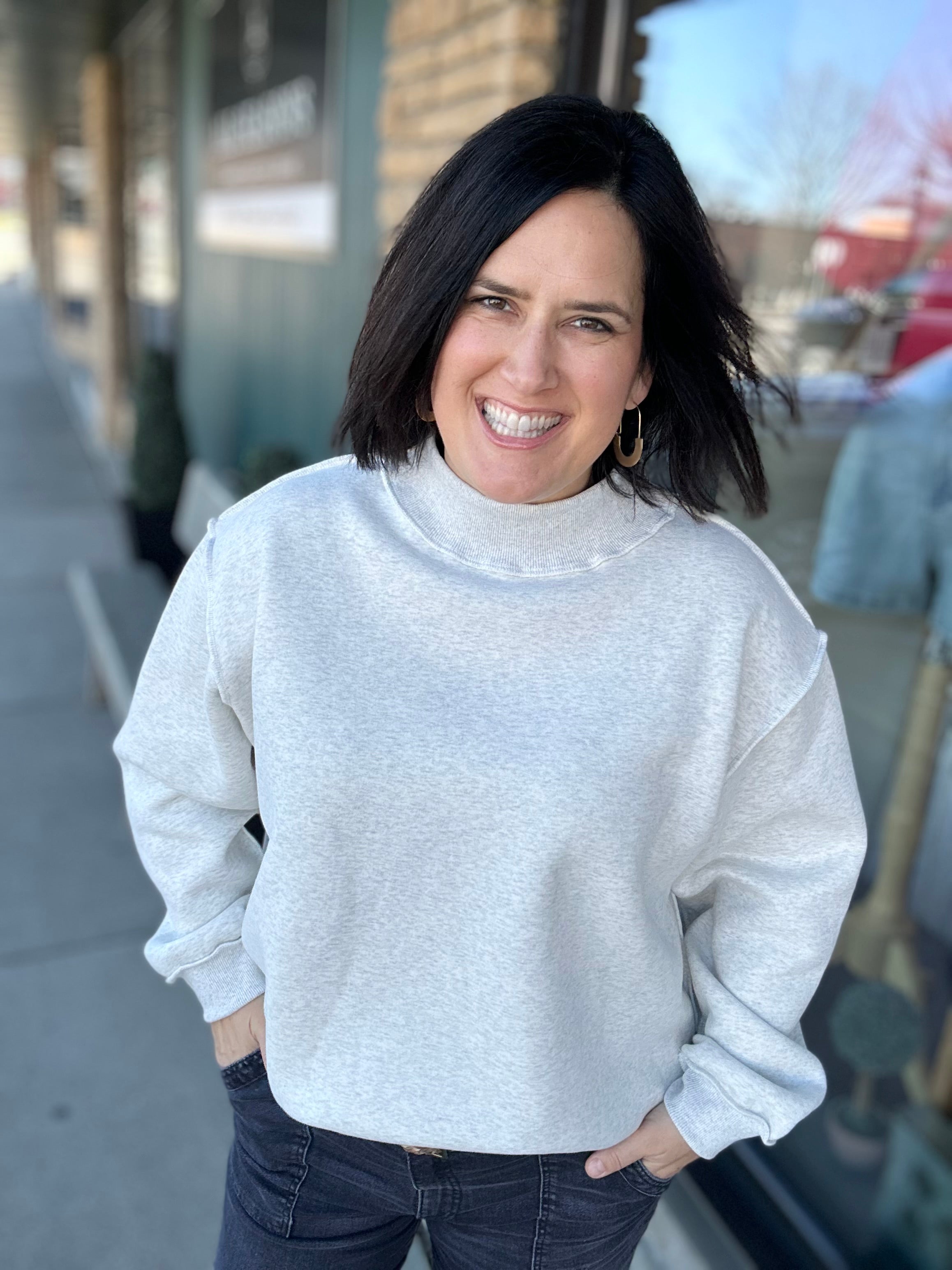 Ash Grey Reversible Mock Neck Top - Sweatshirt BUCKETLIST