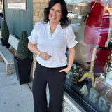 Off White Frilled V Neck Blouse Tops- Blouses STACCATO