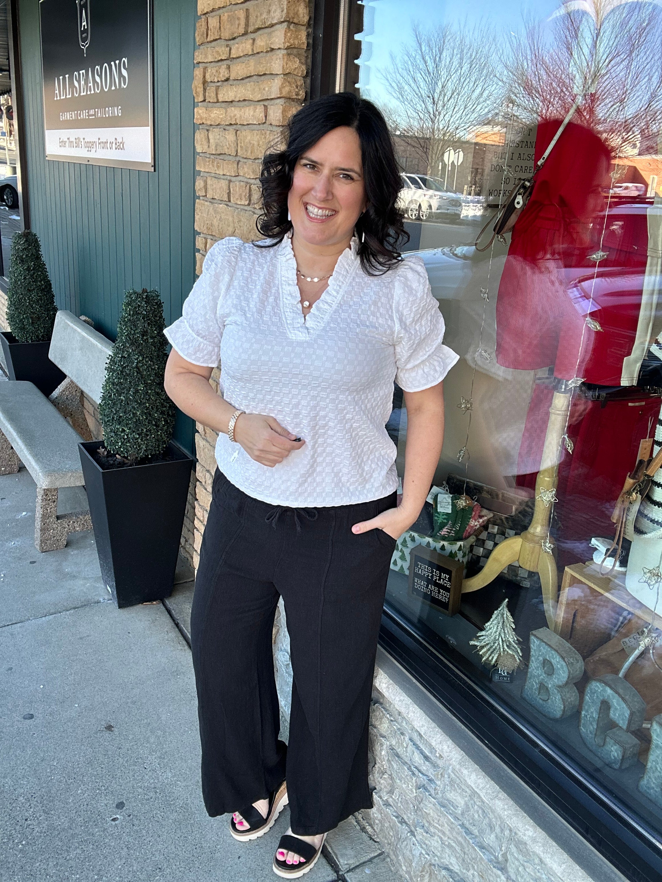 Off White Frilled V Neck Blouse Tops- Blouses STACCATO