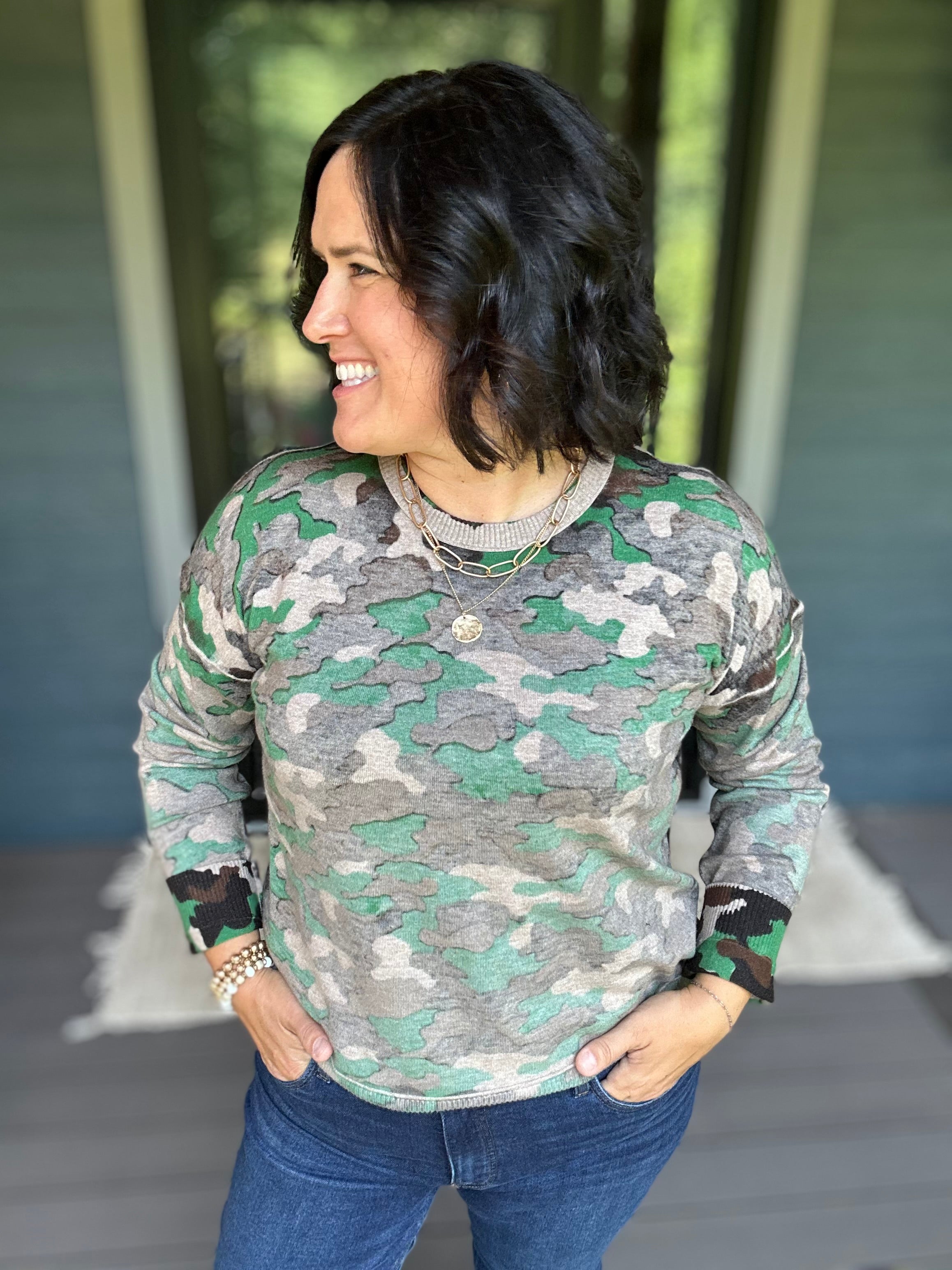 Camo Printed Crew Neck Sweater Top - Sweater FATE by LFD
