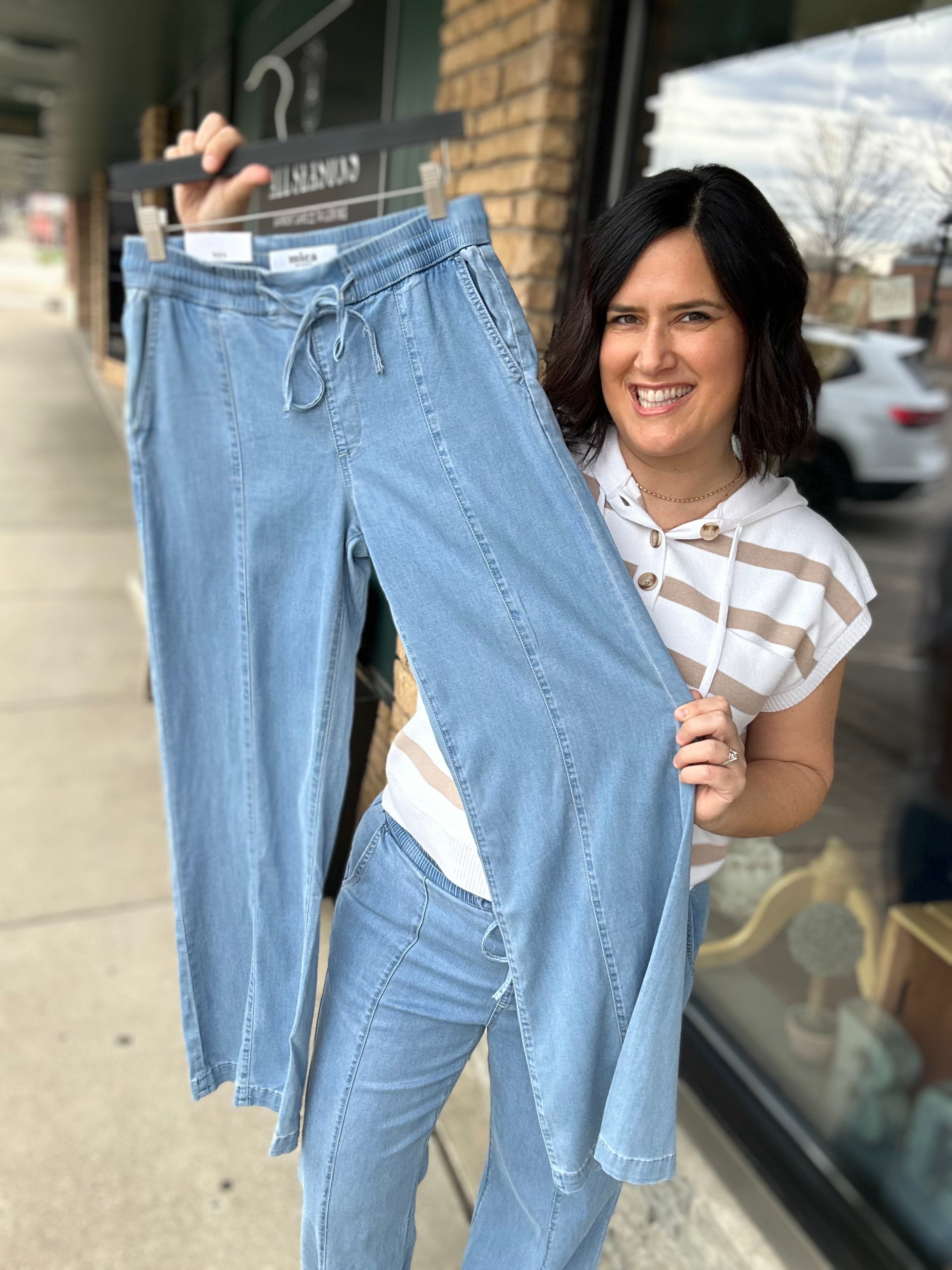 French Blue Wide Leg Pants Bottoms - Pants MICA DENIM