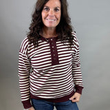 Burgundy Stripe Terry Snap Top