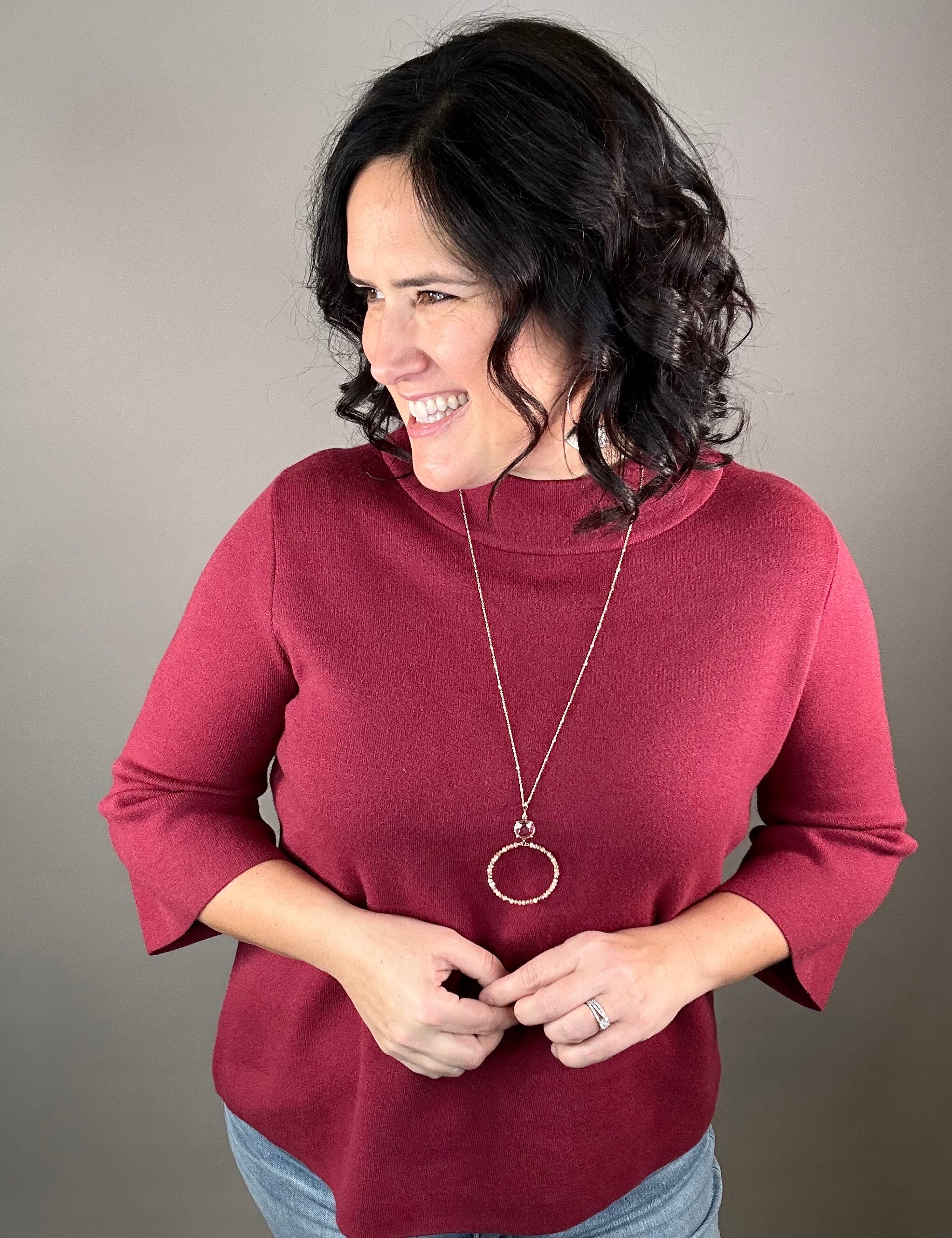 Crushed Berry Mock Neck Sweater Top - Sweater FATE by LFD