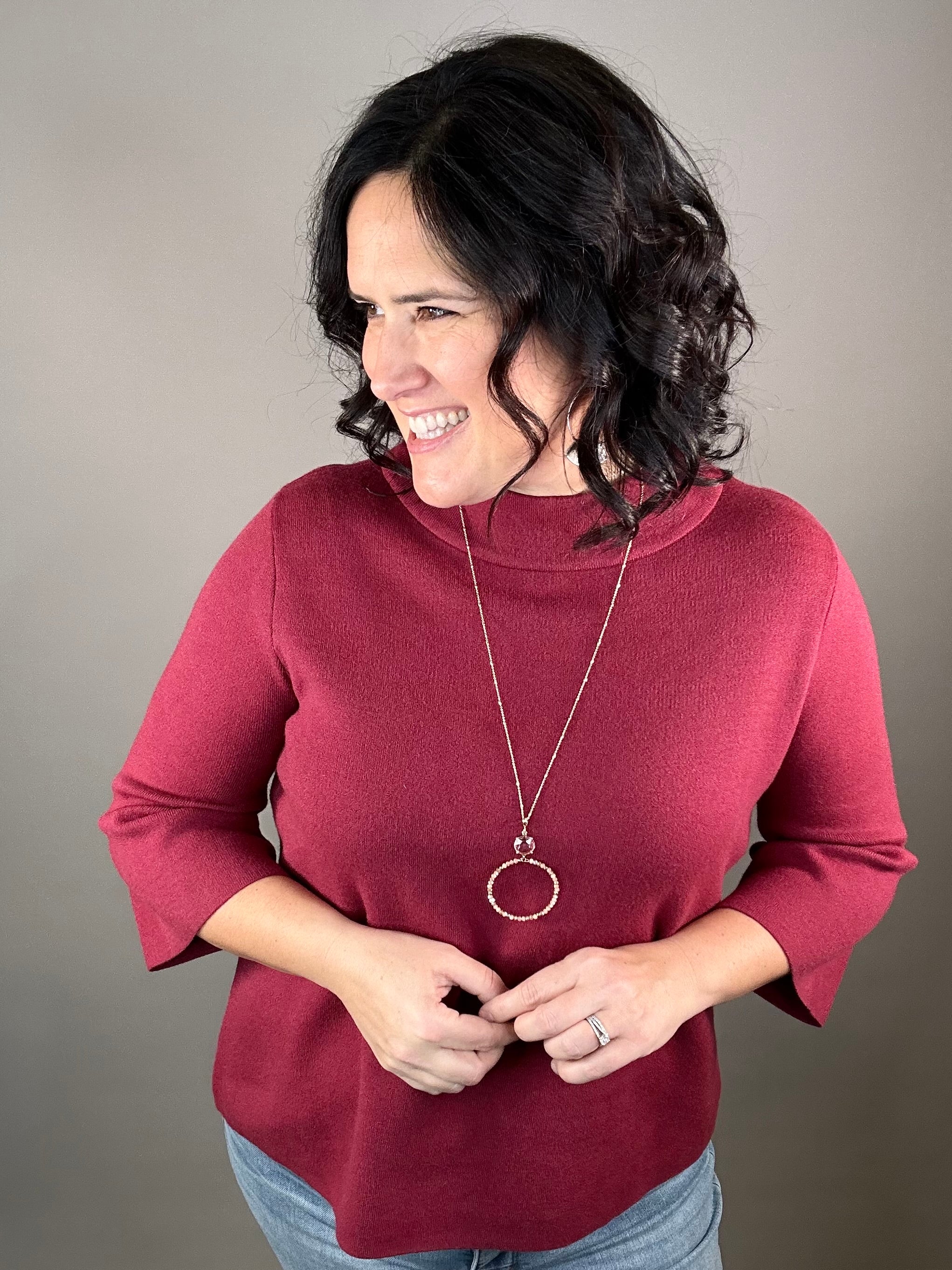 Crushed Berry Mock Neck Sweater Top - Sweater FATE by LFD