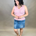 Mauve V Neck Frilled Tank Tops- Tanks DOE & RAE