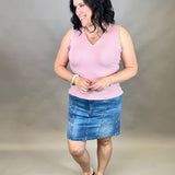 Mauve V Neck Frilled Tank Tops- Tanks DOE & RAE
