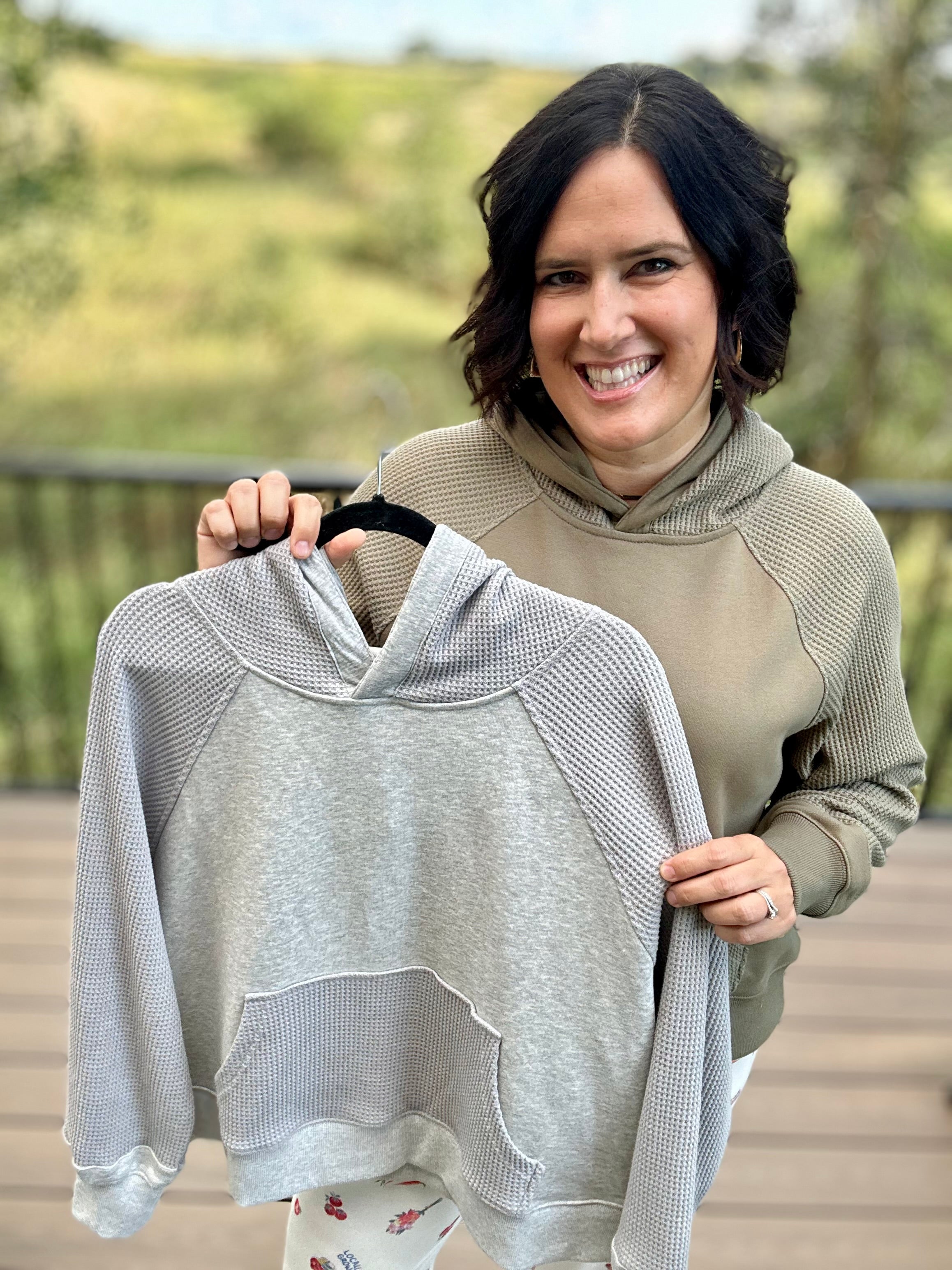 Army Waffle Mixed-Media Hoodie Top - Sweatshirt TRES BIEN