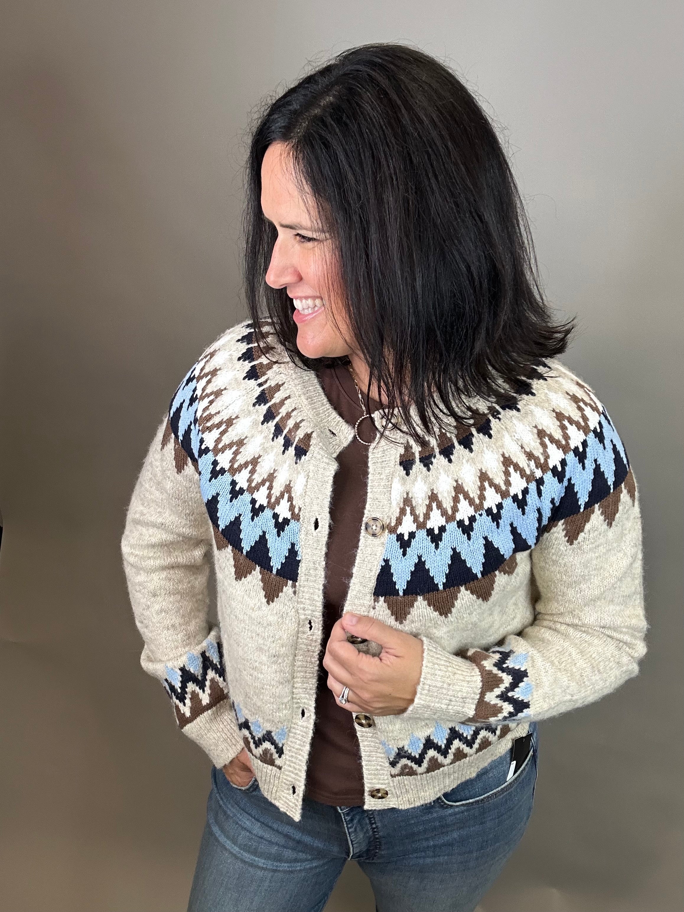 Oatmeal/Navy Odessa Fair Isle Sweater Top - Sweater FLAG AND ANTHEM