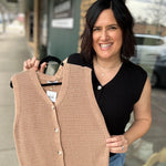 Black Crochet Button Up Sleeveless Vest Top - Sweater STACCATO