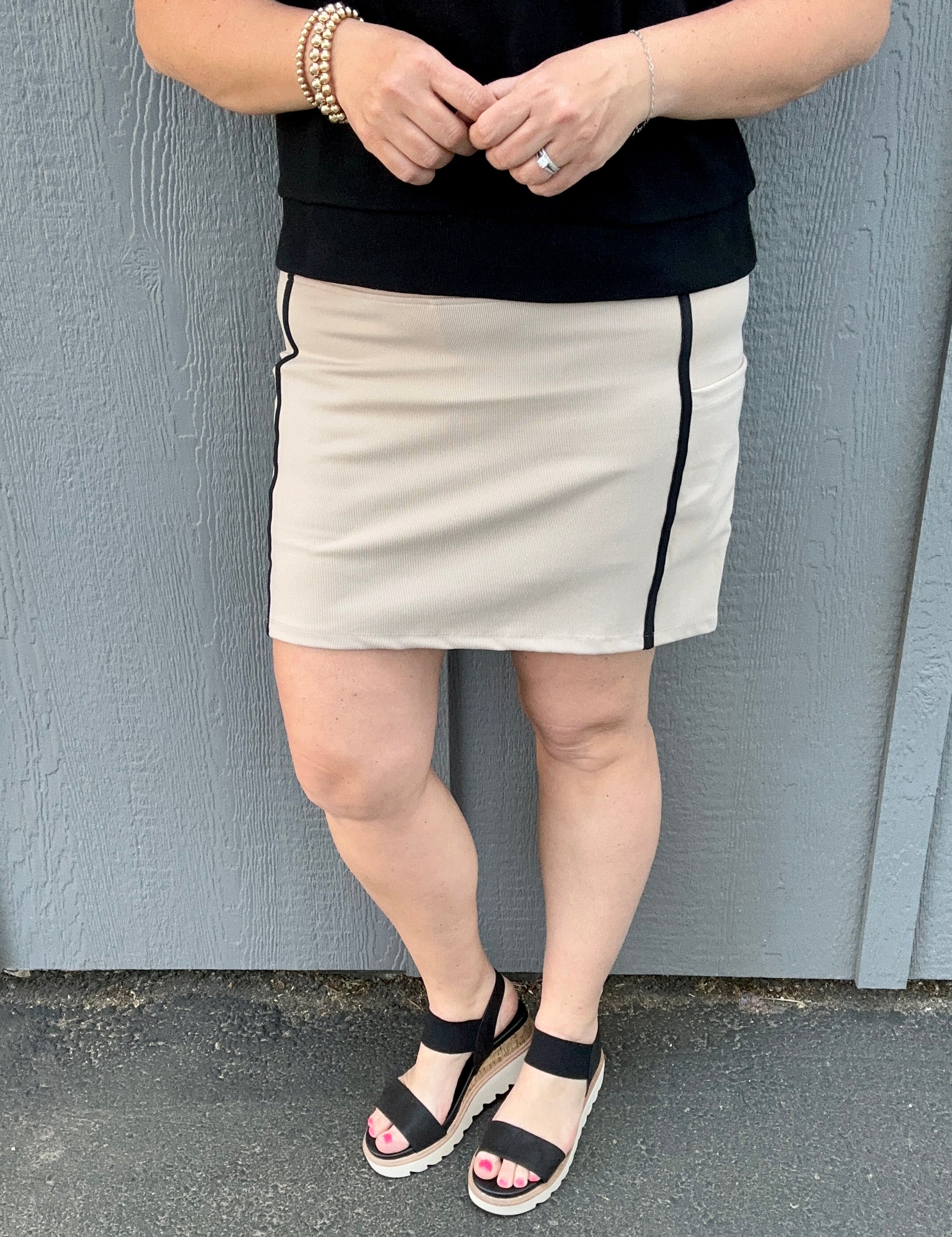 Oak Black Rib Carlton Skort Bottom- Skirt THREAD & SUPPLY