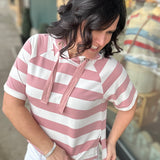 Pink Striped Hoodie Shirt