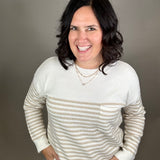 Creamy Oat Striped Pocket Sweater Top - Sweater STACCATO