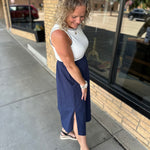 White & Navy Midi Dress Dresses DOE & RAE