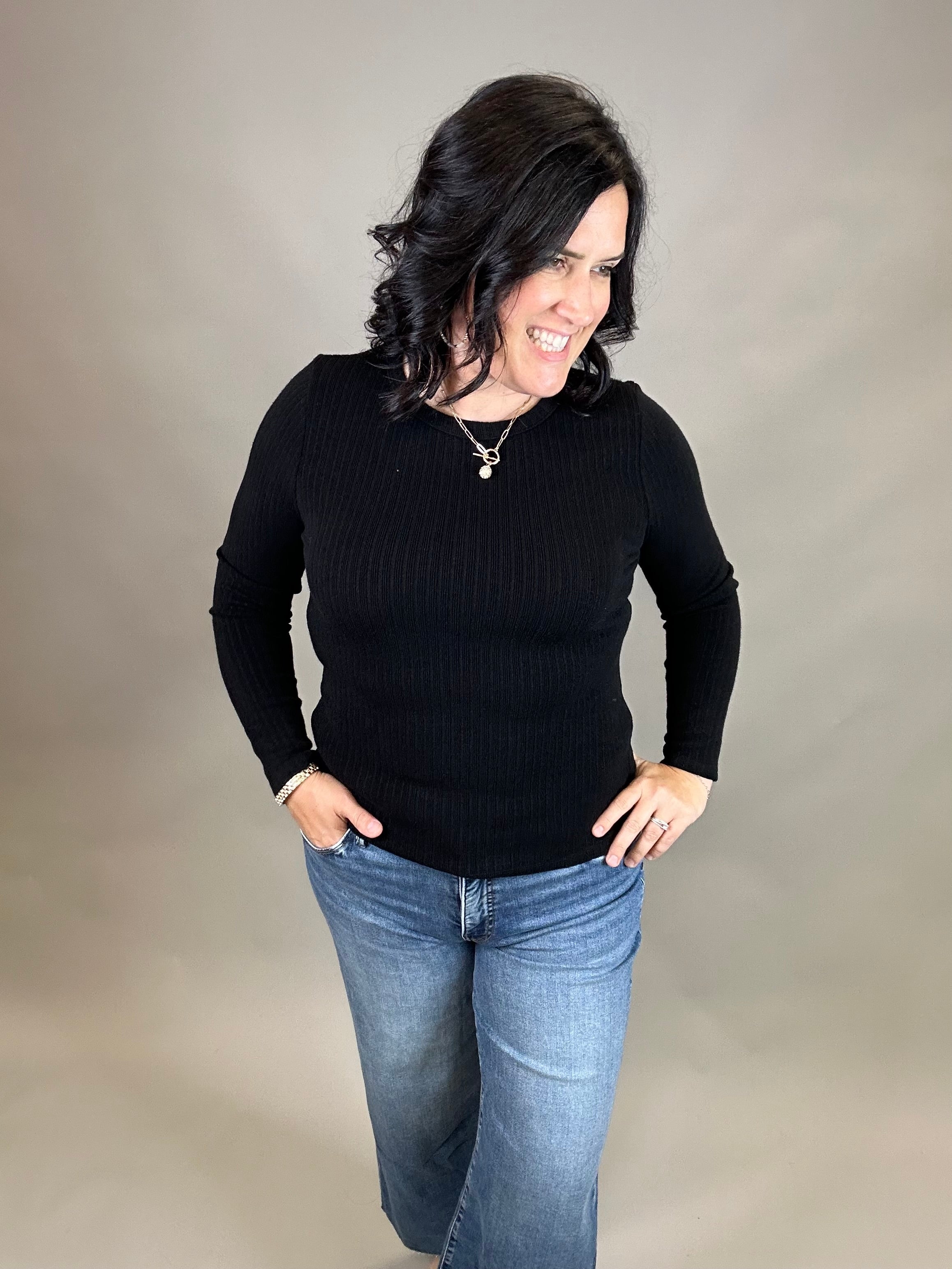Black Hacci Ribbed Knit Top Top - Sweater STACCATO