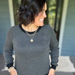 Charcoal Pinstripe Raglan Top Top - Sweater STACCATO