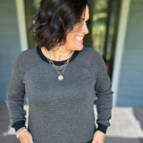 Charcoal Pinstripe Raglan Top Top - Sweater STACCATO