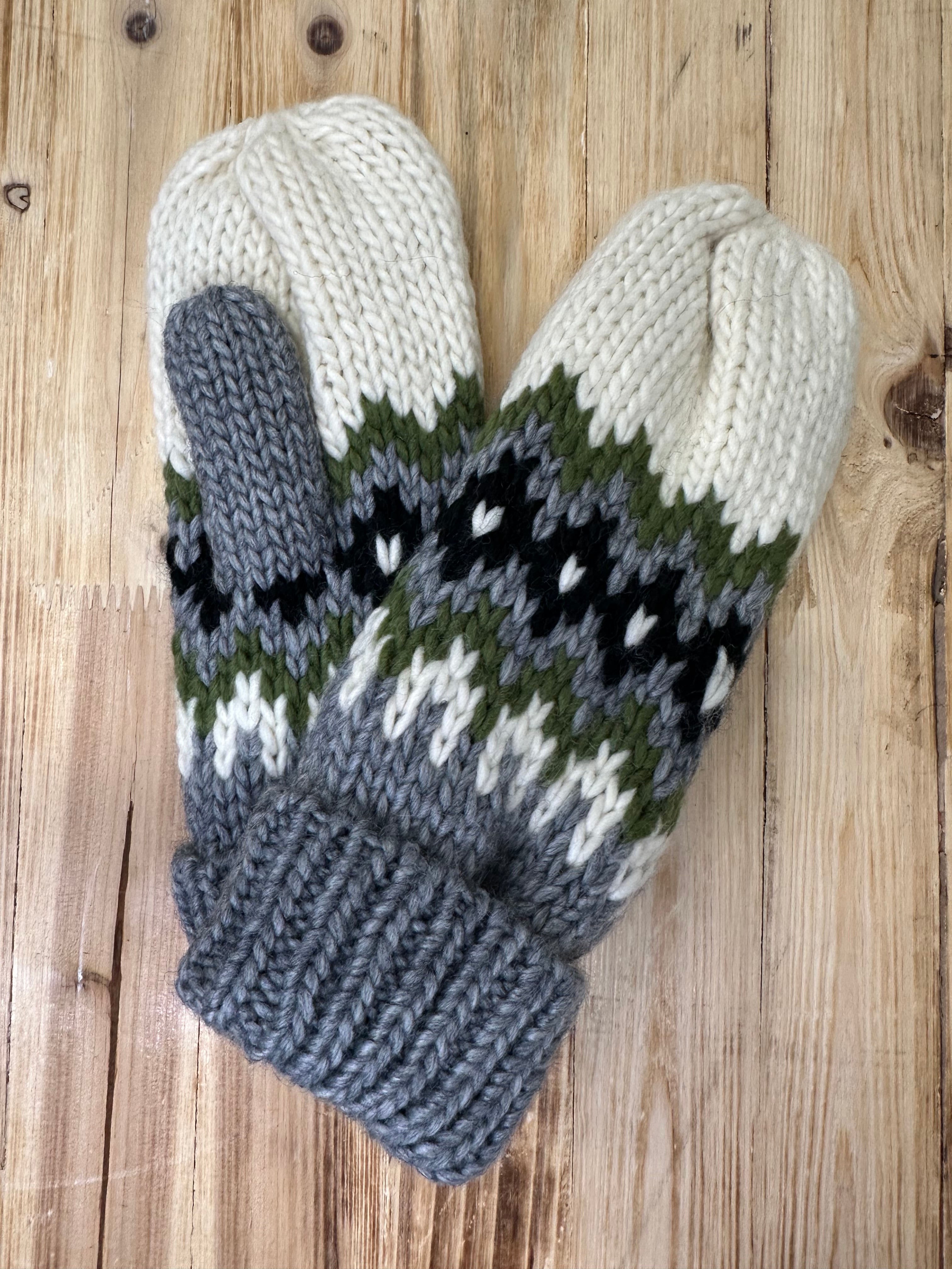 Cream, Green, Black & Grey Mittens Accessories- Mittens PANACHE