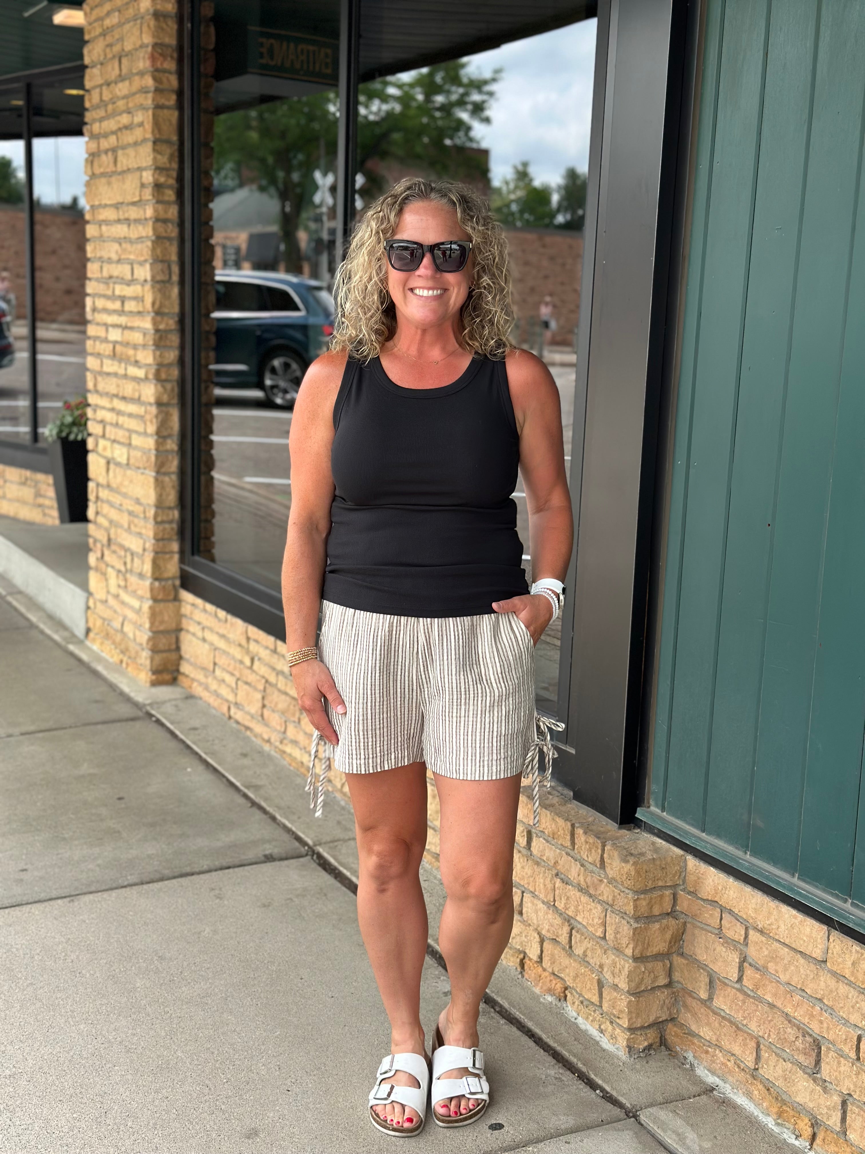 Natural Stripe Shorts Bottoms - Shorts DOE & RAE