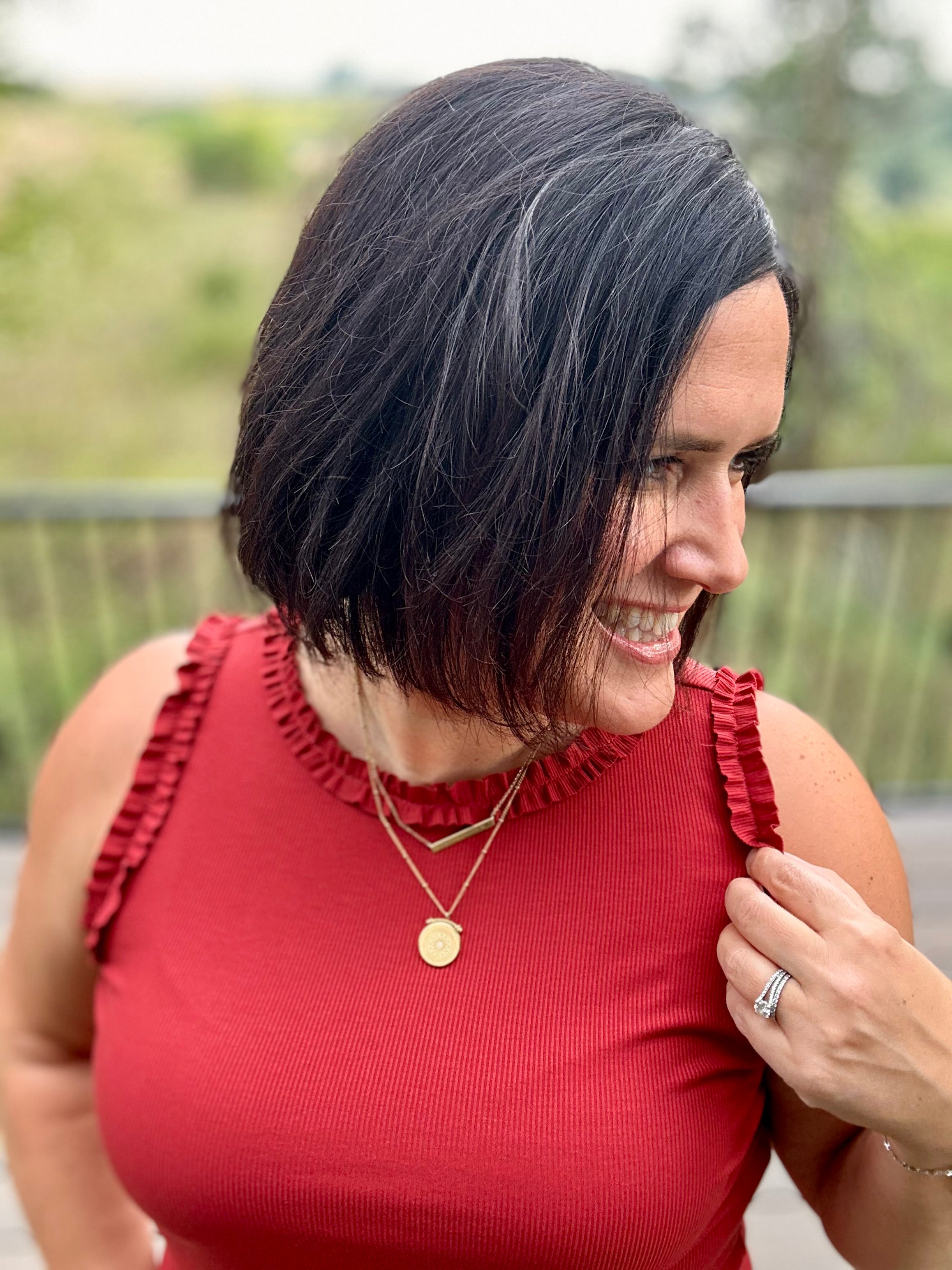 Burnt Sienna Ruffle Trim Ribbed Tank Tops- Tanks DOE & RAE