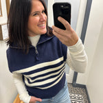 Navy Striped Half Zip Sweater Top Top - Sweater DOE & RAE