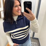 Navy Striped Half Zip Sweater Top Top - Sweater DOE & RAE