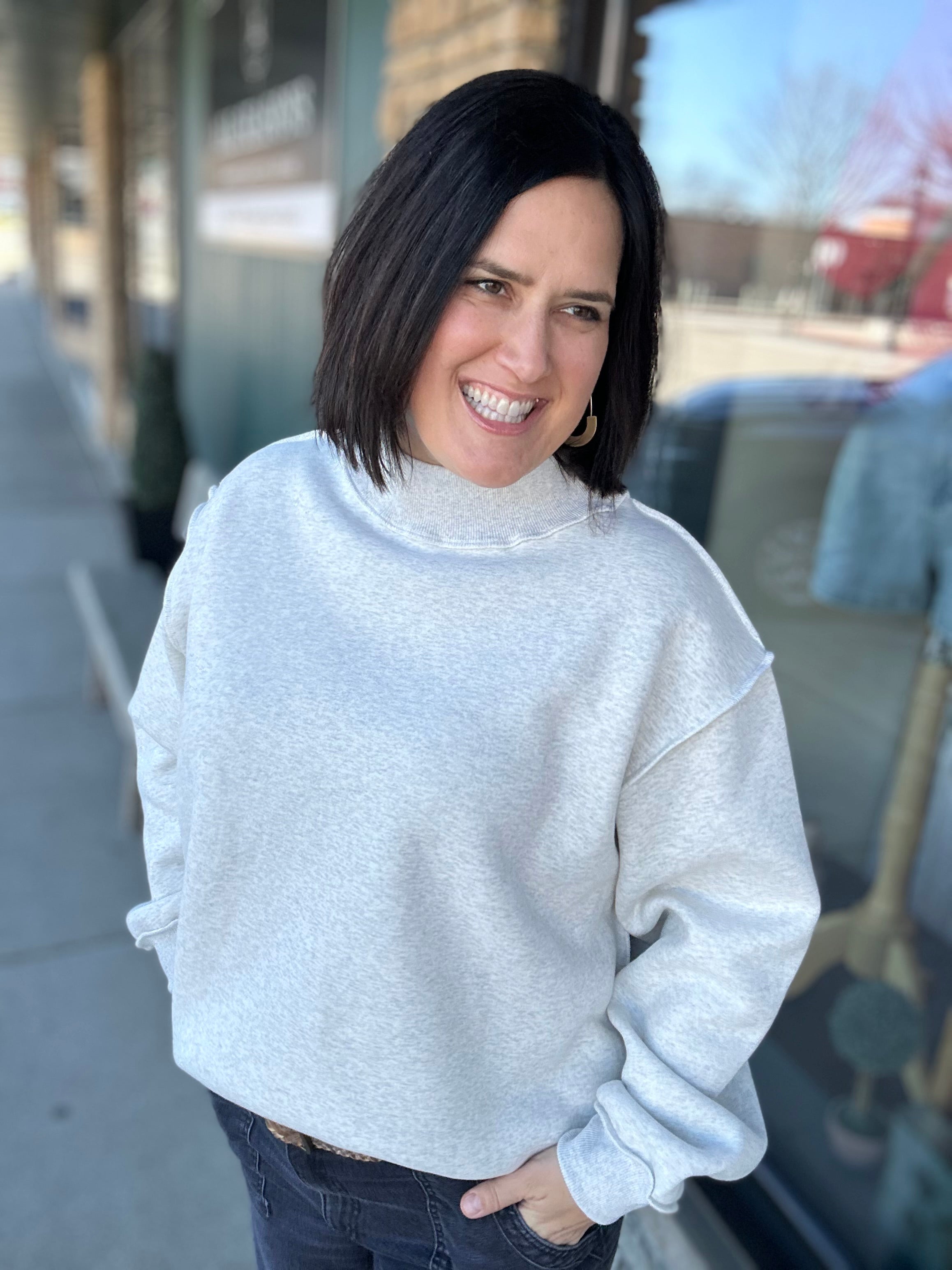 Ash Grey Reversible Mock Neck Top - Sweatshirt BUCKETLIST