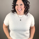 Ivory Fluffy Short Sleeve Sweater Top - Sweater STACCATO