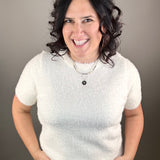 Ivory Fluffy Short Sleeve Sweater Top - Sweater STACCATO