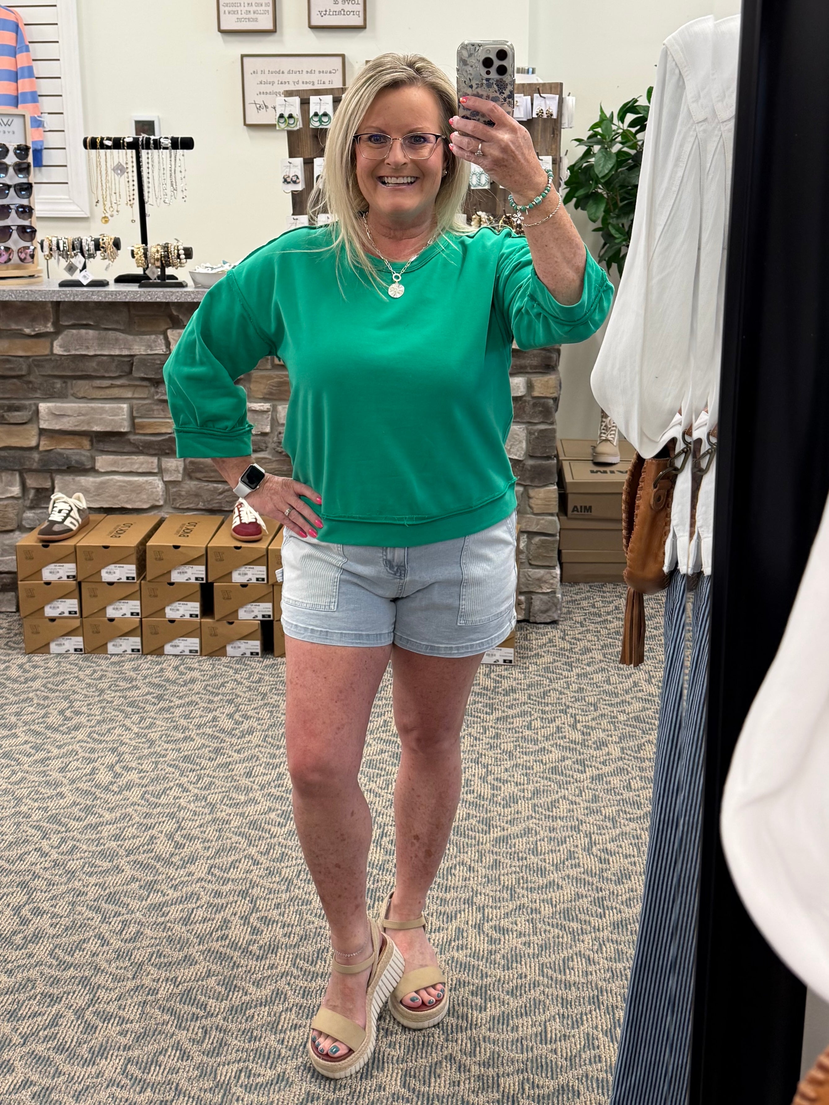 Green Seam Detail Top Top- Sweatshirt JODIFL