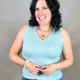 Sage V Neck Frilled Tank Tops- Tanks DOE & RAE