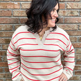 Taupe/Coral Stripe Sweater