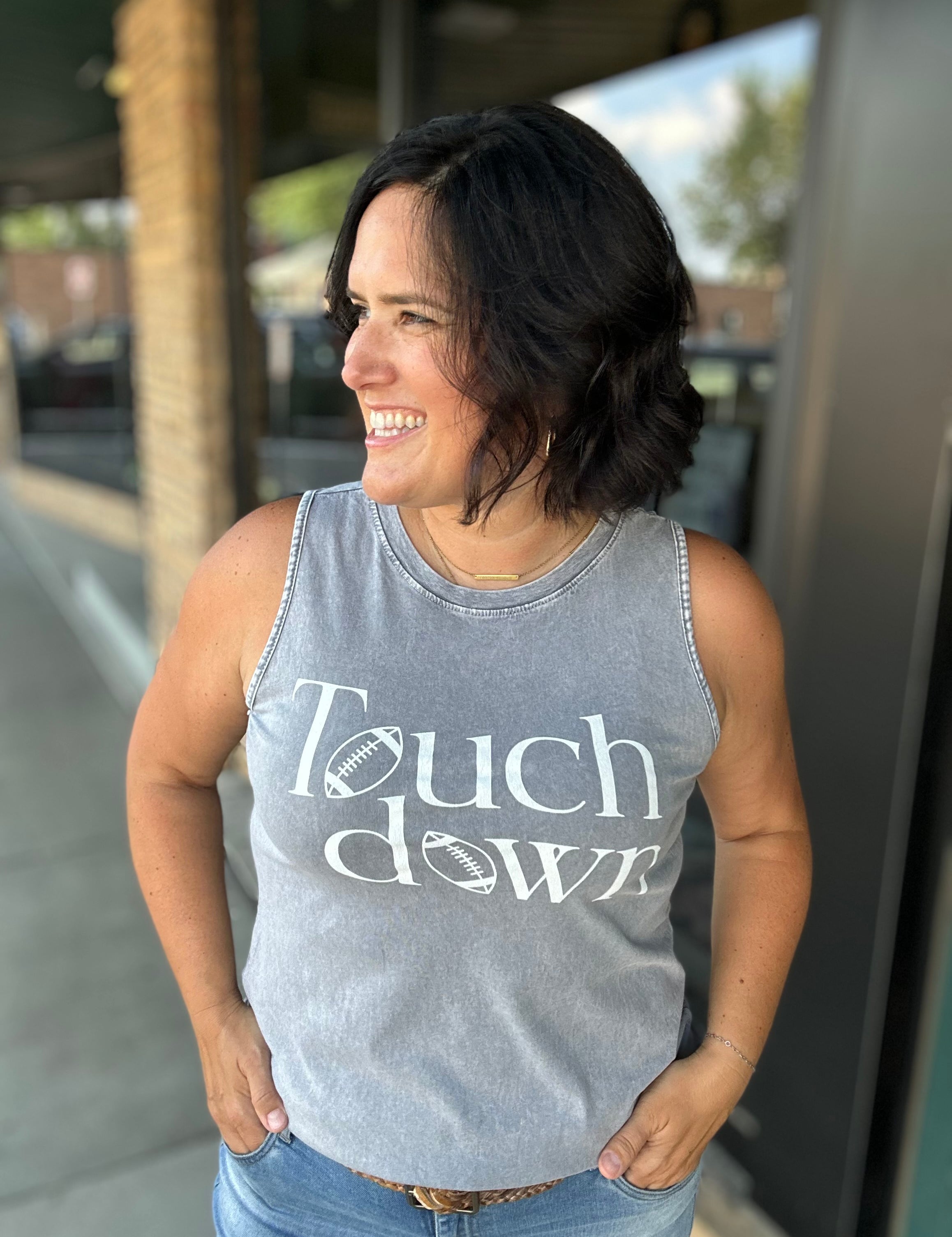Grey Mineral Washed Touchdown Tank Top Tops- Tanks HRT and LUV