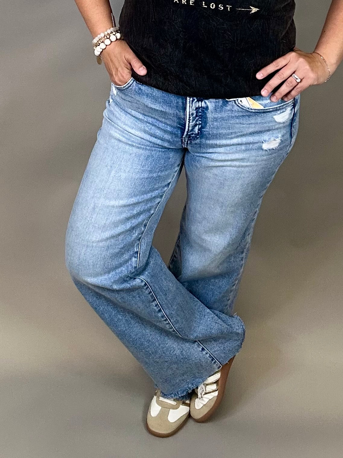 Mid Rise Wide Leg Jeans Bottoms - Pants RISEN