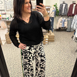 Black Split Neck Open Knit Sweater Top - Sweater DOE & RAE