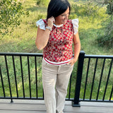 Contrast Burgundy Floral Knit Top