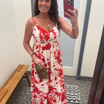 Cream/Red Floral Tiered Maxi Dress Dresses DOE & RAE