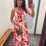 Cream/Red Floral Tiered Maxi Dress Dresses DOE & RAE