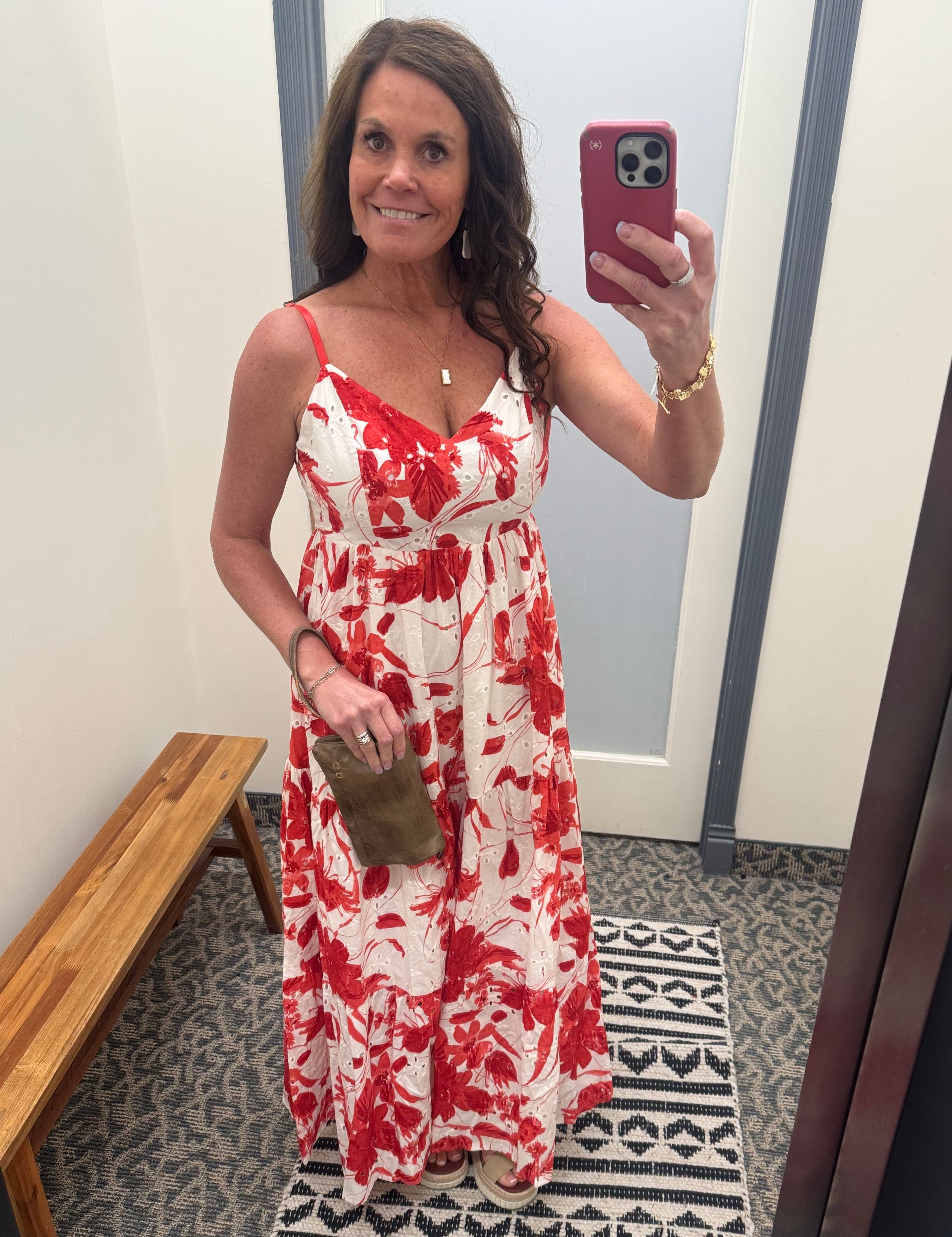 Cream/Red Floral Tiered Maxi Dress Dresses DOE & RAE