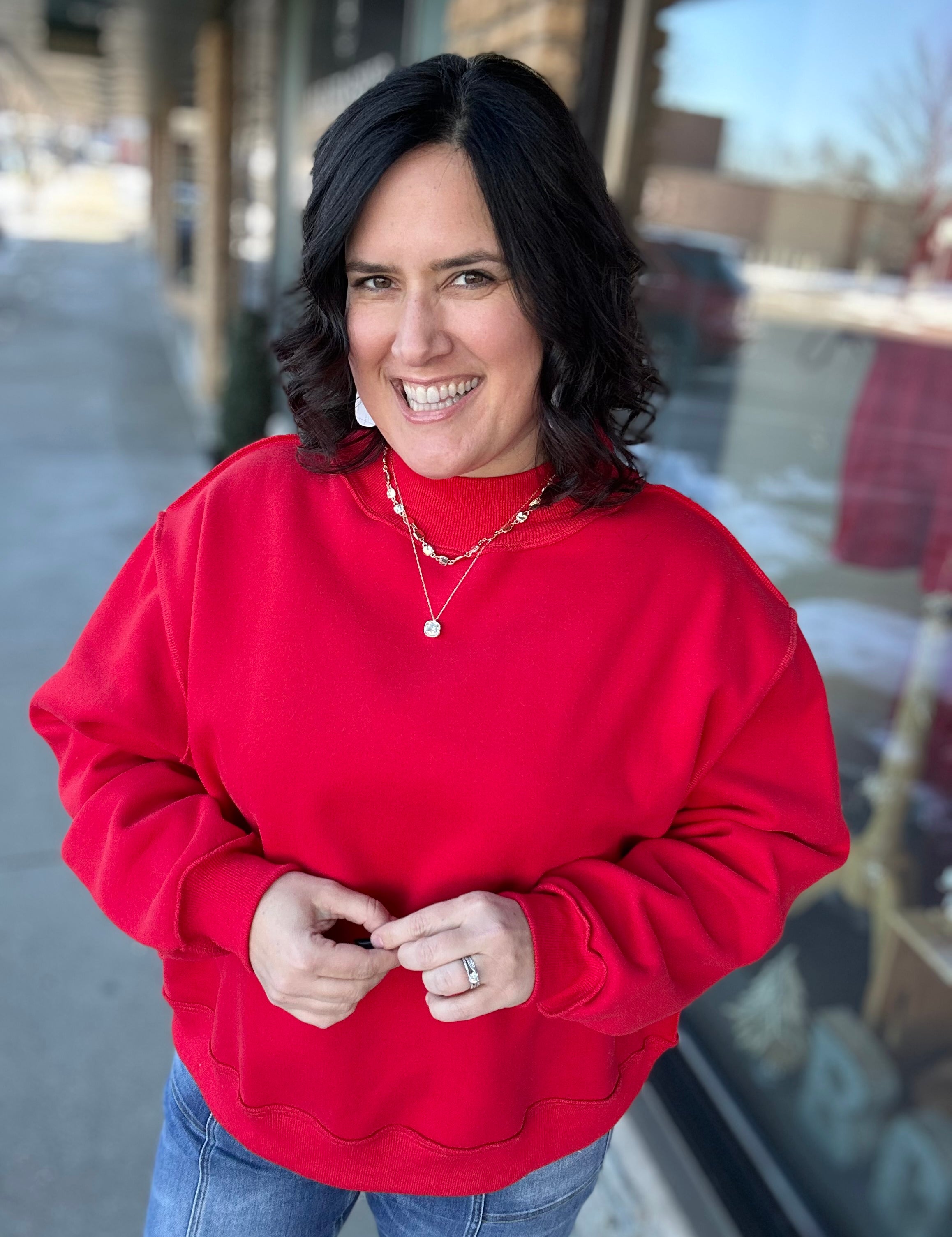 Red Reversible Mock Neck Top - Sweatshirt BUCKETLIST