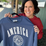 Navy America Graphic Fleece Sweatshirt Top- Sweatshirt BUCKETLIST