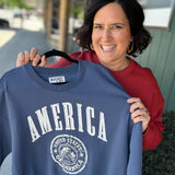 Navy America Graphic Fleece Sweatshirt Top- Sweatshirt BUCKETLIST