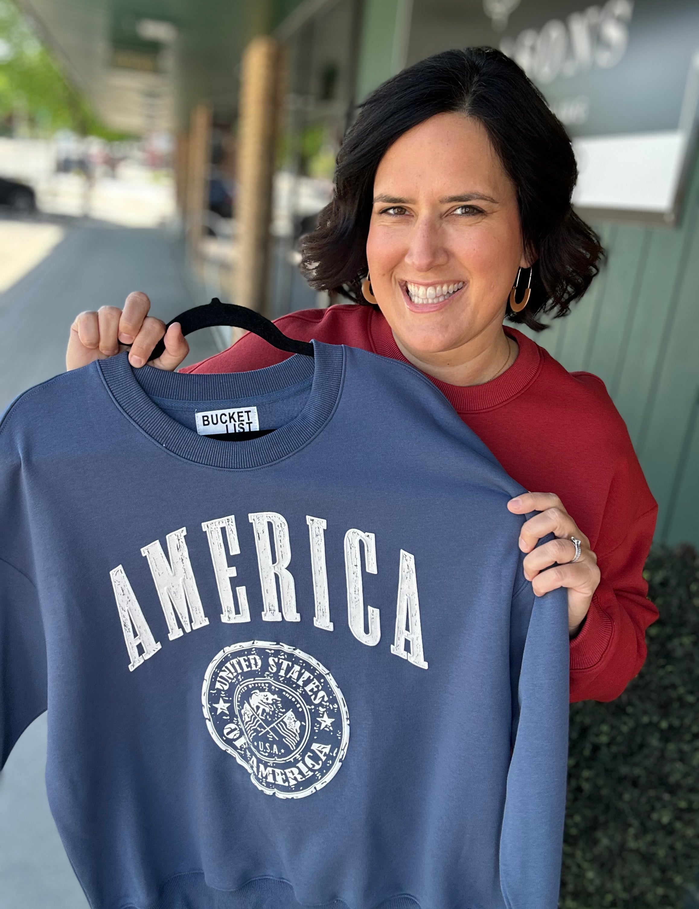 Navy America Graphic Fleece Sweatshirt Top- Sweatshirt BUCKETLIST