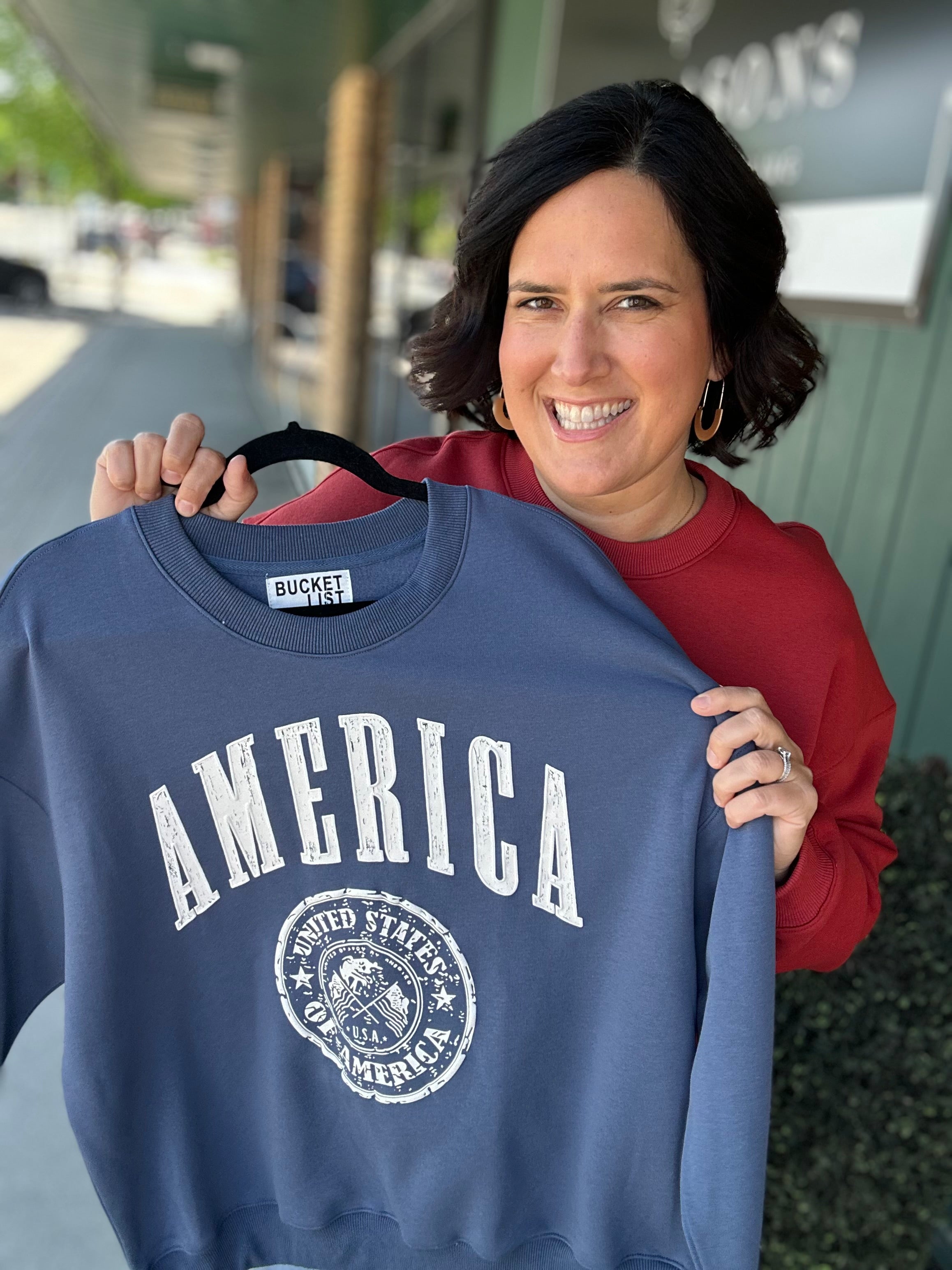 Navy America Graphic Fleece Sweatshirt Top- Sweatshirt BUCKETLIST