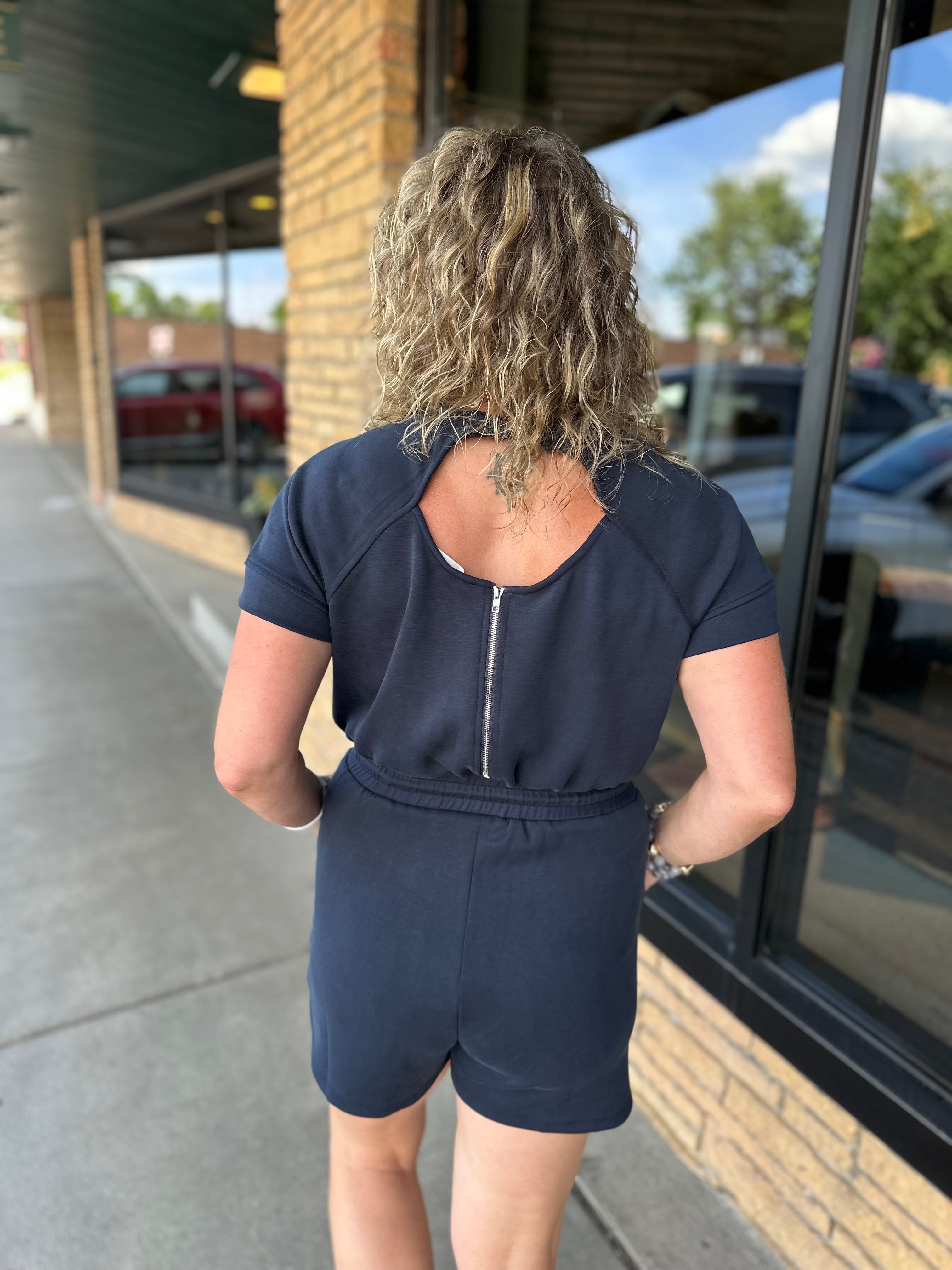 Navy Modal Drawstring Romper Jumpsuit DOE & RAE