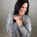Washed Black Button Front Cardigan Tops- Cardigans EE:SOME